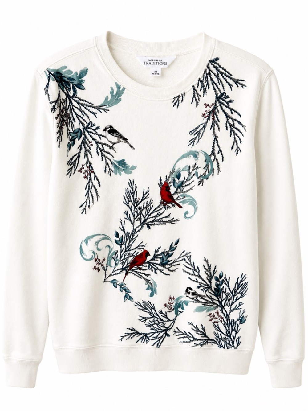 Northern Traditions Cream Sweatshirt with Embroidered Botanical Detail - Picture 2 of 9